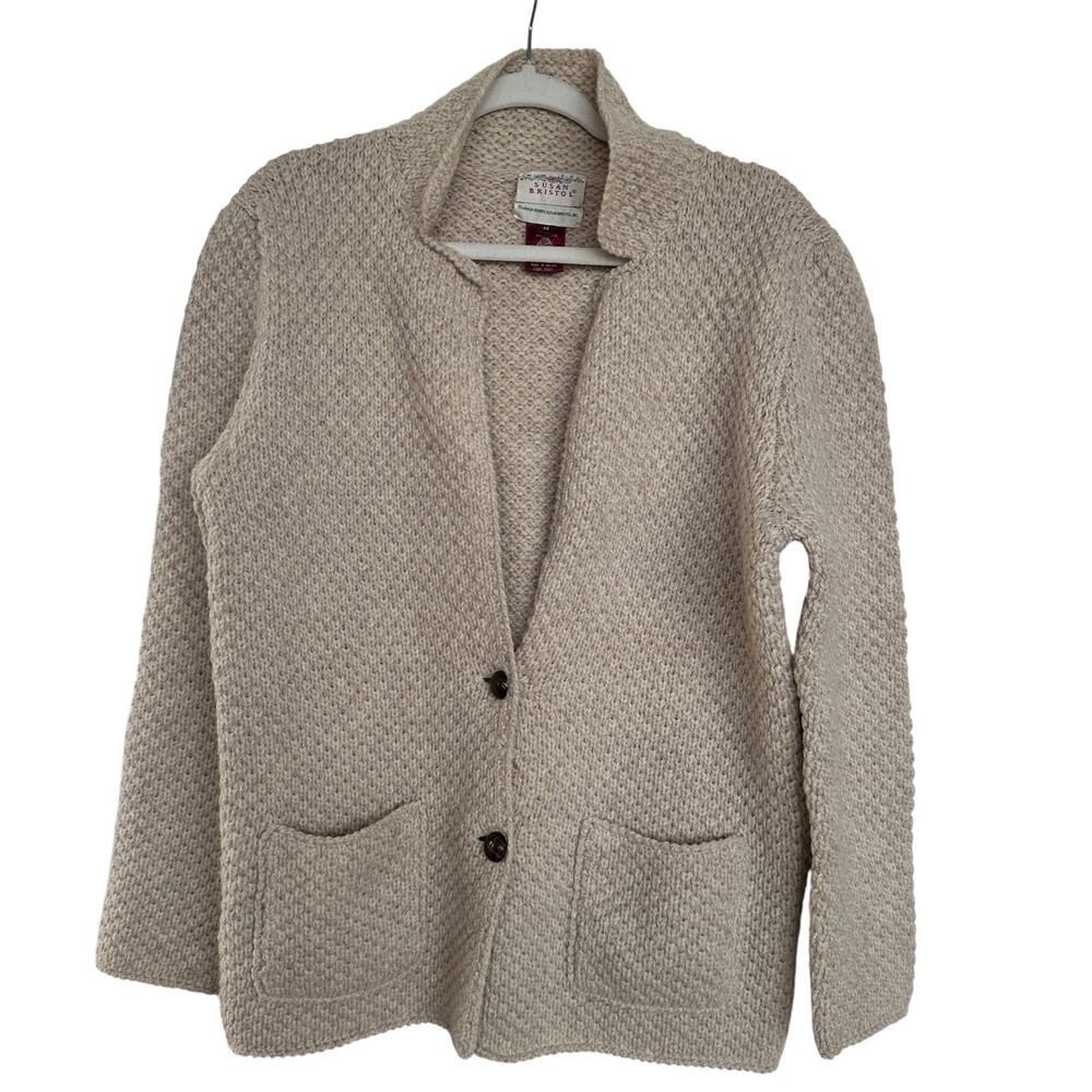 Vintage Susan Bristol Women's Chunky Knit Fisherman Wool Cardigan, Size M, EUC